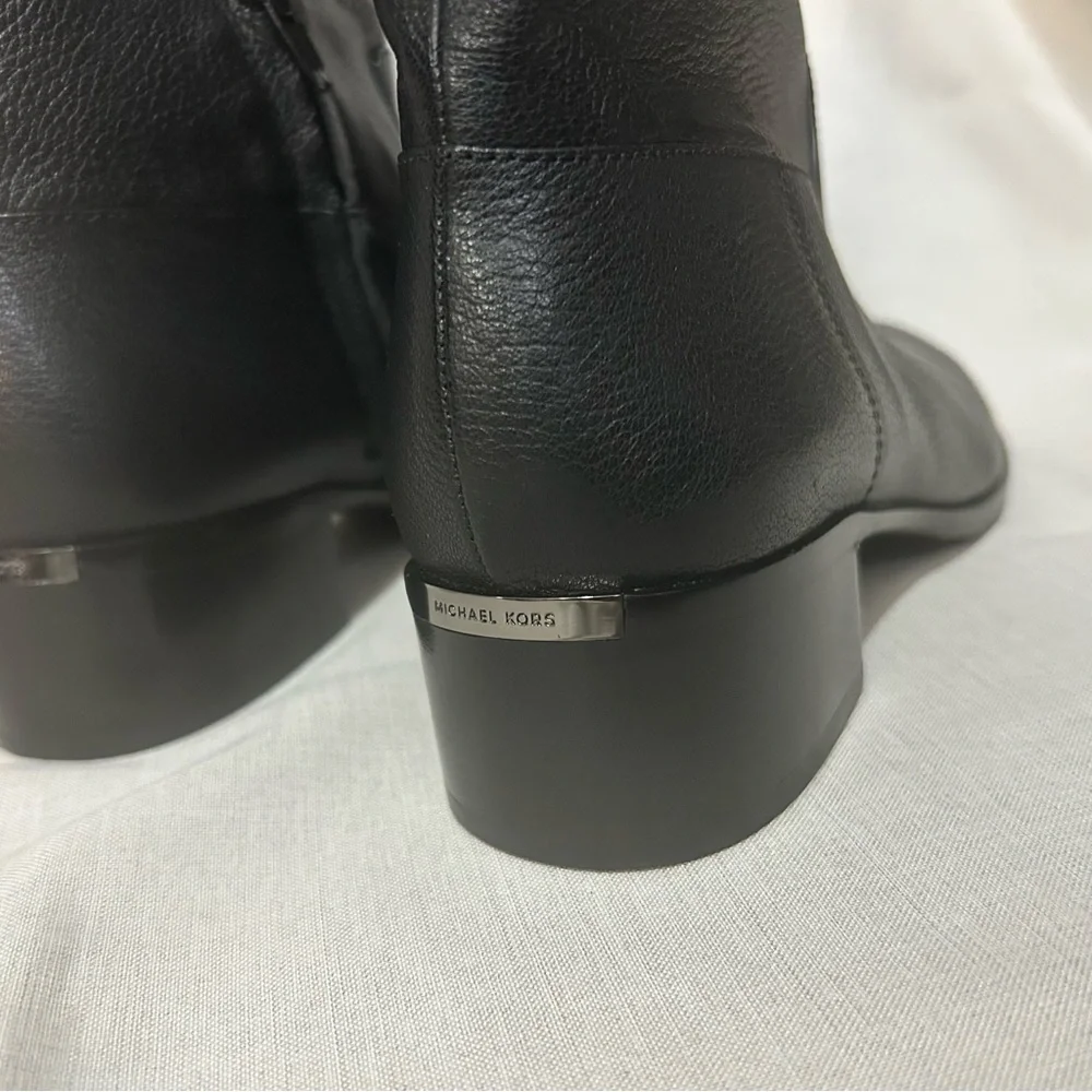 Michael Kors black leather low ankle boots booties block heel - Picture 6 of 6